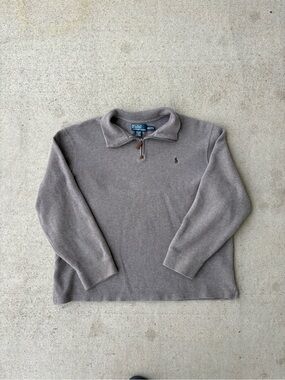 Vintage 90s Polo Ralph Lauren Quarter Zip Sweatshirt Tan Pony XXL 27x27 Boxy
